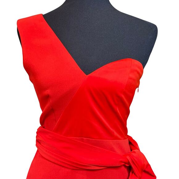 NBD Revolve Jasper Mini Dress Size SMALL One Shoulder Red Orange Sash Bow - Picture 6 of 12